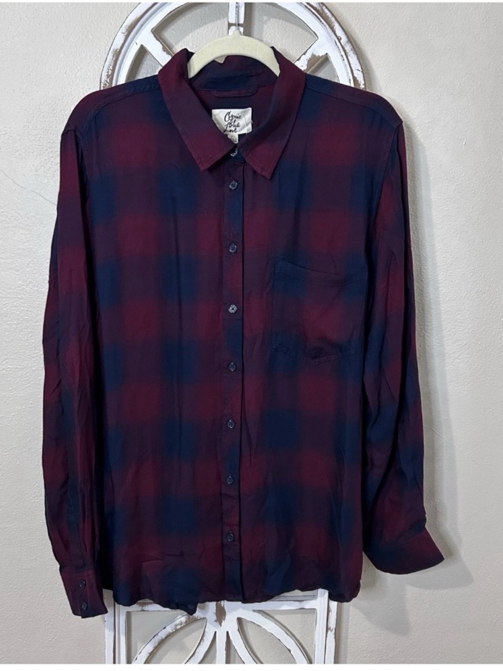 NWT COSMIC BLUE LOVE STITCH FIX xlarge HAYLEY BUTTON DOWN WOVEN TOP PLAID PRINT